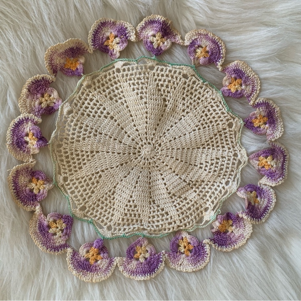 Handmade Crochet Doily with Purple Flowers - Picture 4 of 13